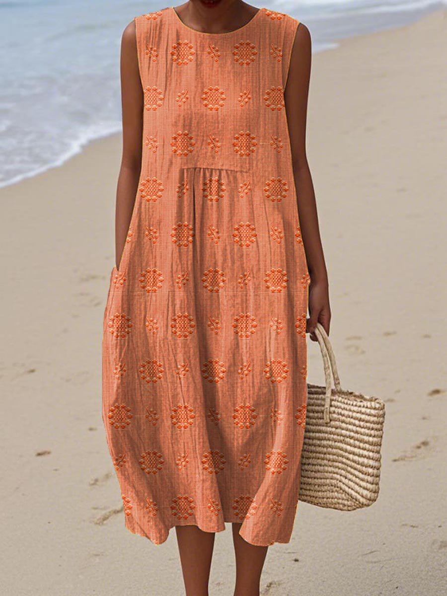 Pia™- Elegant Sleeveless Cotton Dress with Pockets