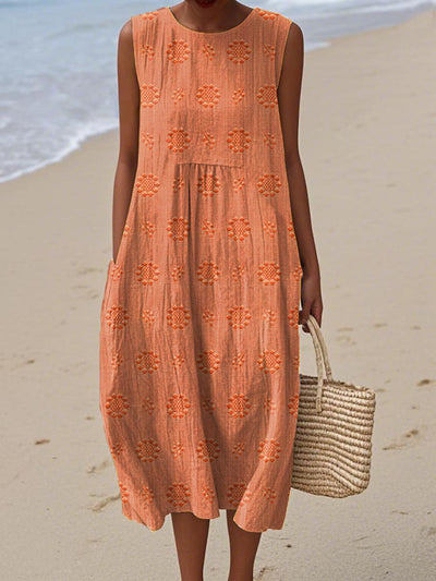 Pia™- Elegant Sleeveless Cotton Dress with Pockets