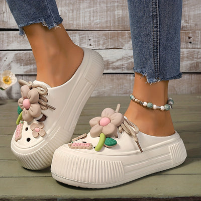 Penelope-Comfortable Floral Decor Platform Clogs