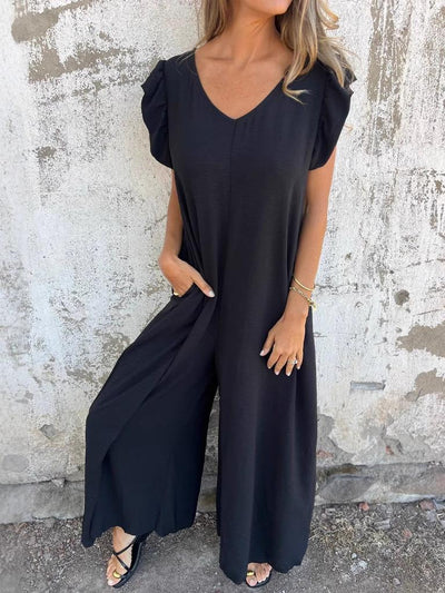 Emma-Leopard Print V-Neck Jumpsuit