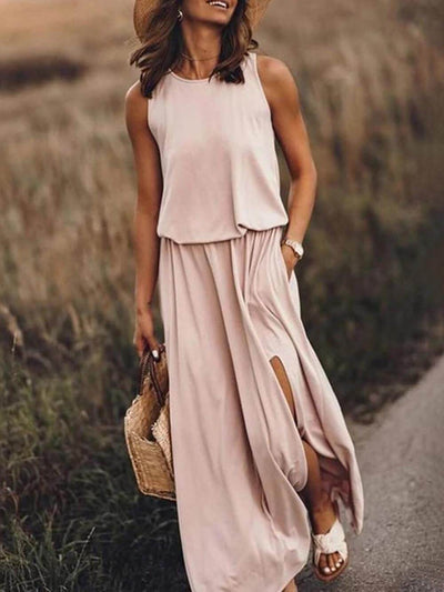 Lois™ Round Neck Sleeveless Slit Dress