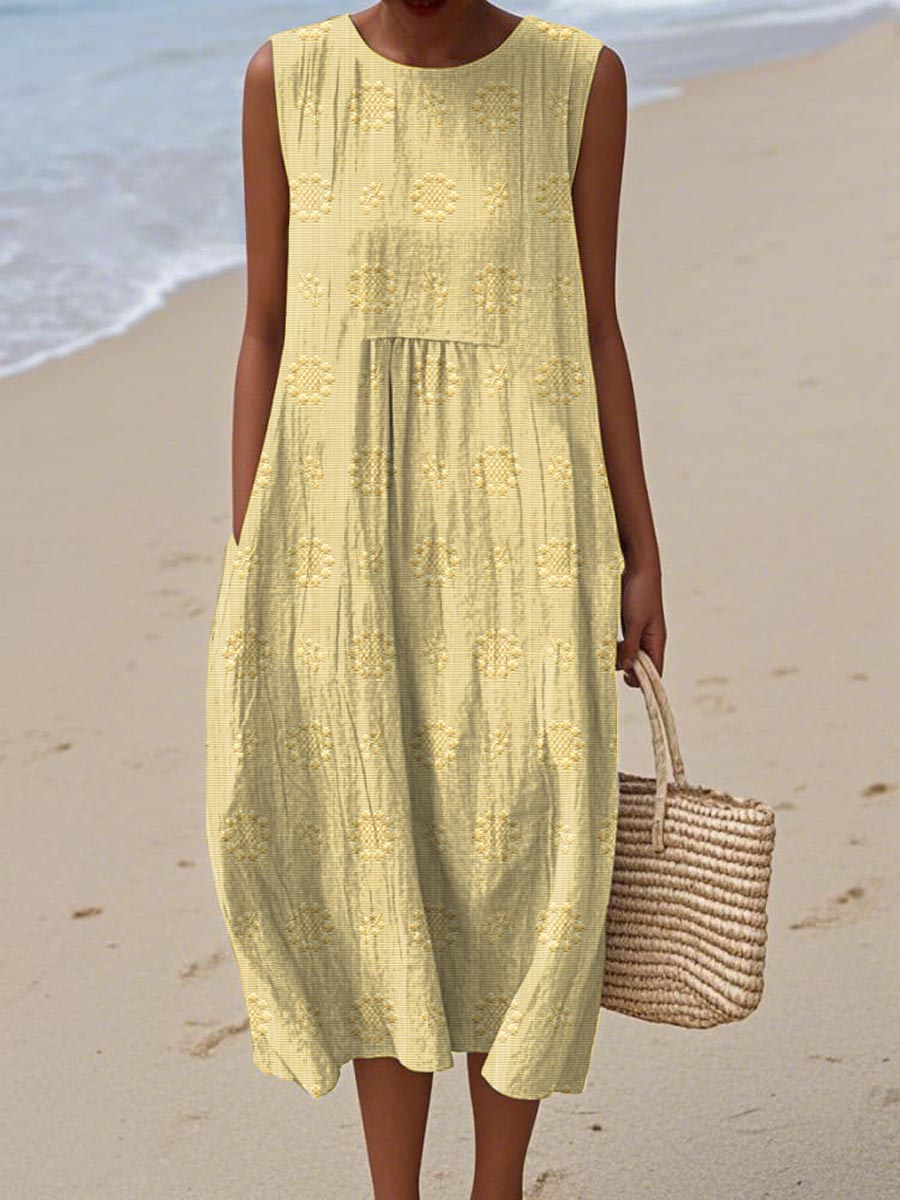 Pia™- Elegant Sleeveless Cotton Dress with Pockets