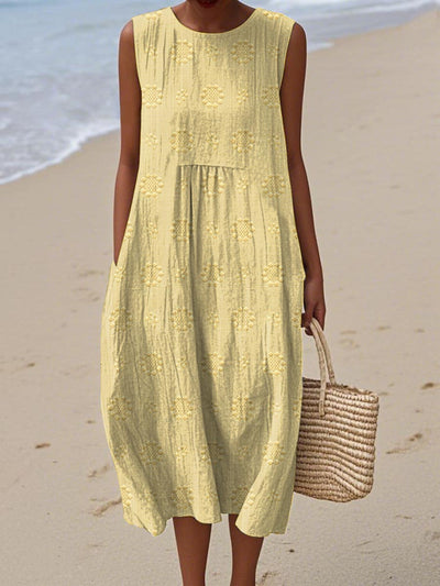 Pia™- Elegant Sleeveless Cotton Dress with Pockets