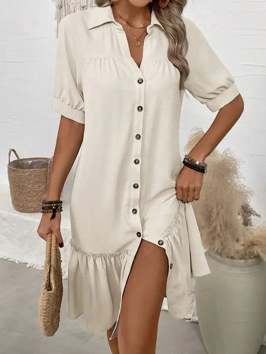 Jenna – Button-Down Ruffle Hem Dress
