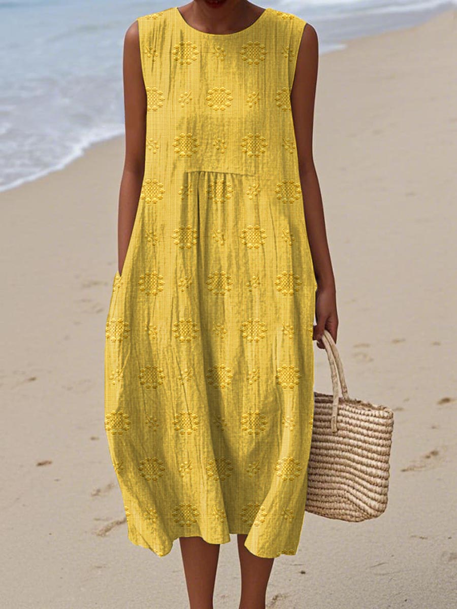 Pia™- Elegant Sleeveless Cotton Dress with Pockets