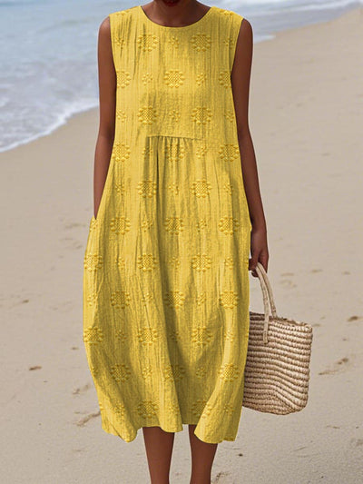 Pia™- Elegant Sleeveless Cotton Dress with Pockets