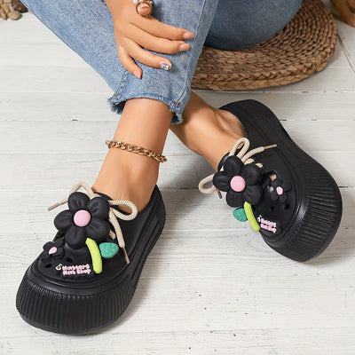 Penelope-Comfortable Floral Decor Platform Clogs