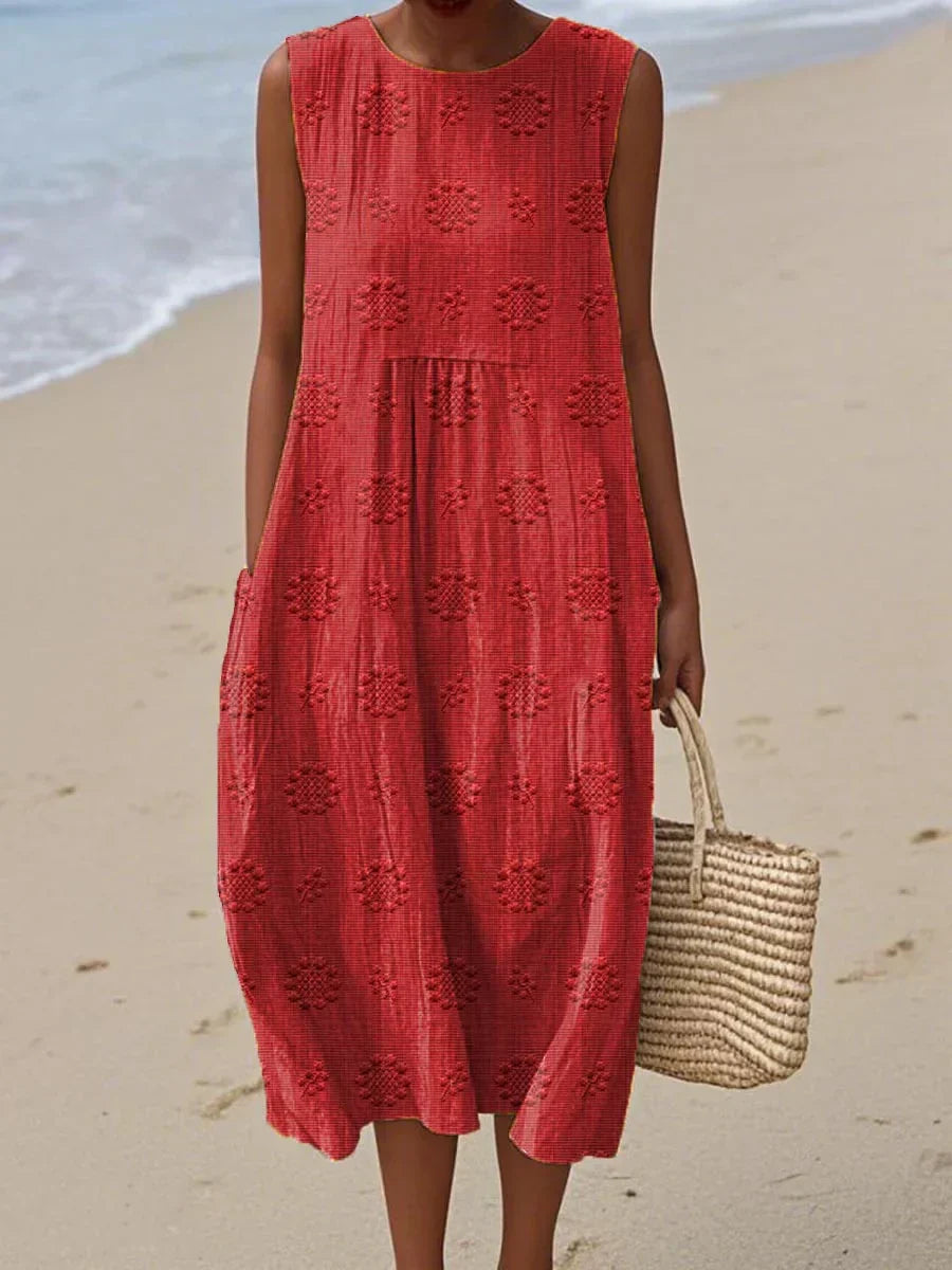 Pia™- Elegant Sleeveless Cotton Dress with Pockets