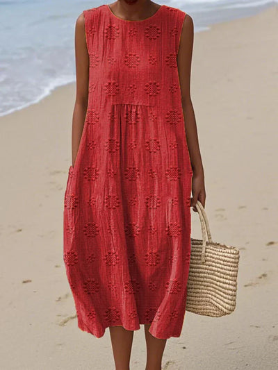 Pia™- Elegant Sleeveless Cotton Dress with Pockets