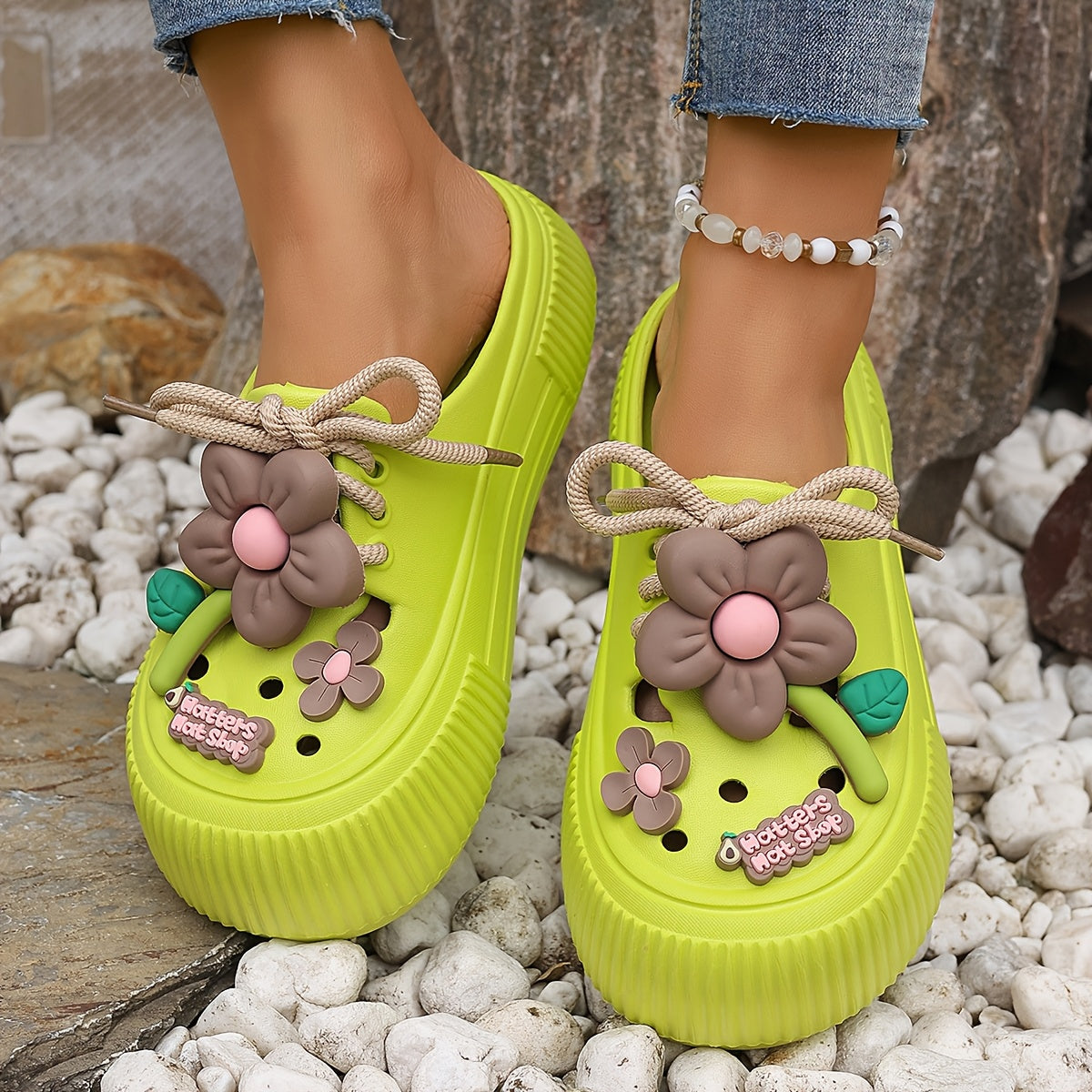 Penelope-Comfortable Floral Decor Platform Clogs
