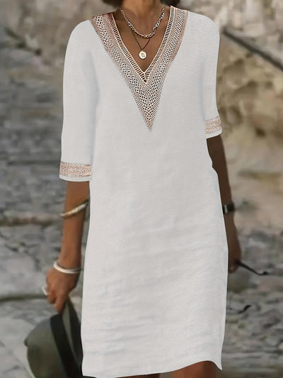 Wendy-V-Neck Lace Half-Sleeve Dress