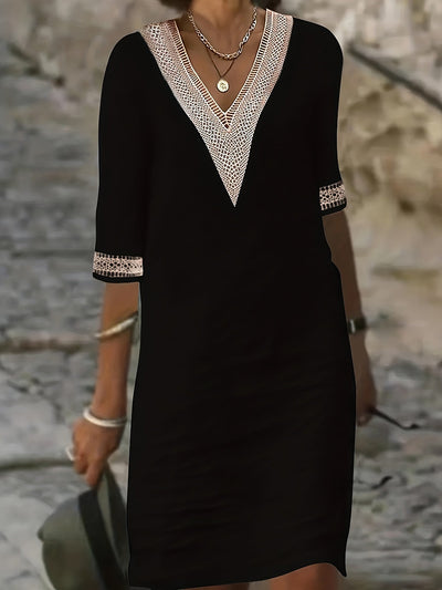 Wendy-V-Neck Lace Half-Sleeve Dress