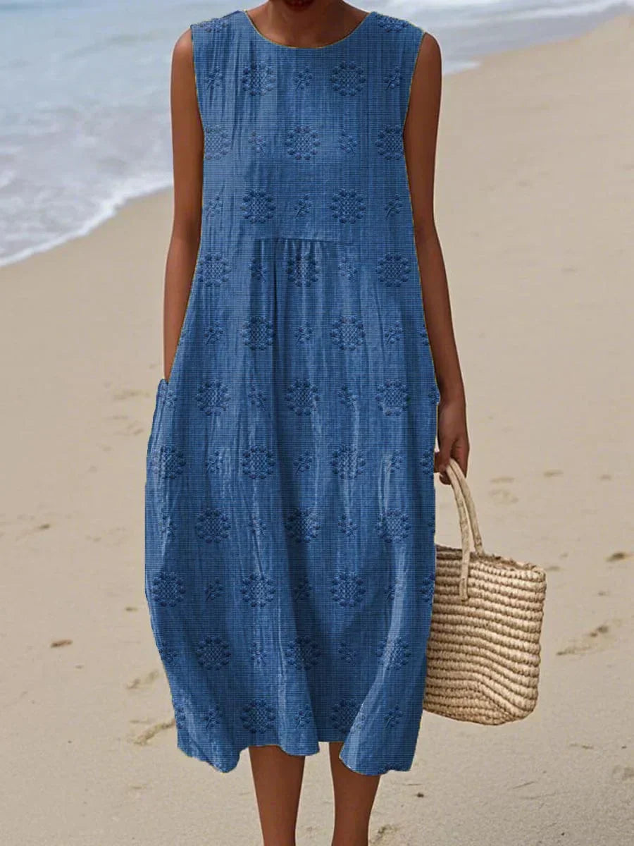 Pia™- Elegant Sleeveless Cotton Dress with Pockets