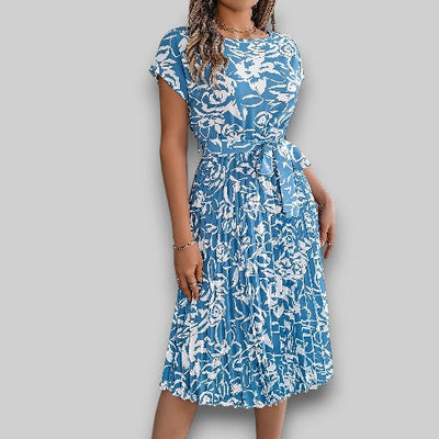 Monica | Elegant Floral Dress with Waist Belt