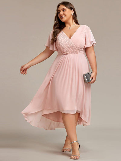 FAYE™ |Plus Size V-Neck High-Low Chiffon Wedding Guest Dress