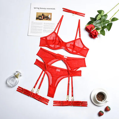 Midnight Temptation Sheer Lingerie Set – 4-Piece