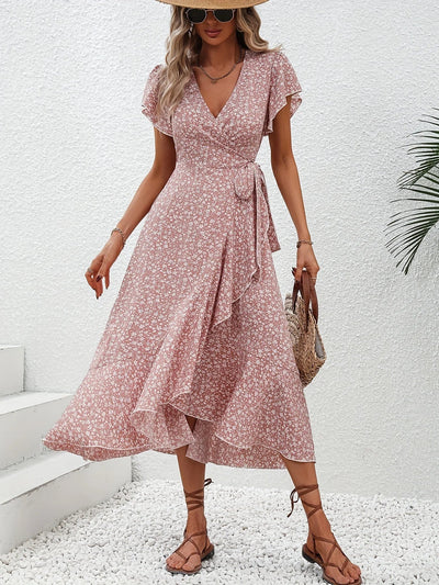 V-Neck Floral Mini Wrap Dress