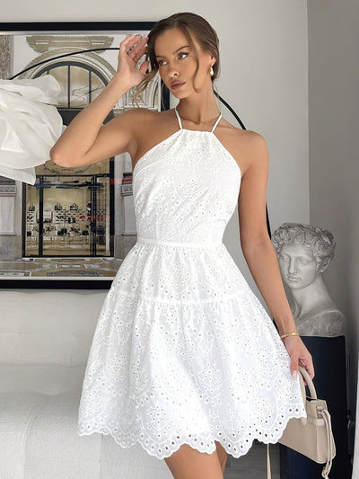 Liora Embroidered Halter Mini Dress (Only 4 left)