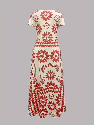 Phoebs-Floral Print Elegant Tropical Print Dress