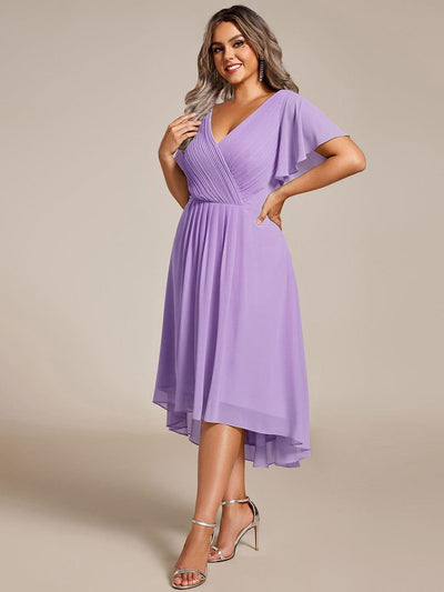 FAYE™ |Plus Size V-Neck High-Low Chiffon Wedding Guest Dress