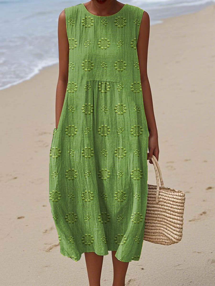 Pia™- Elegant Sleeveless Cotton Dress with Pockets